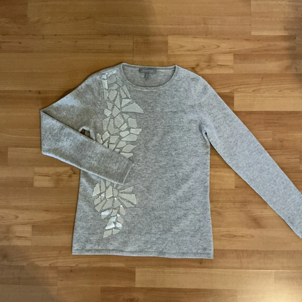 Neiman‎ Marcus The Cashmere Collection Sleeve Sequin Gray Sweater Size XS